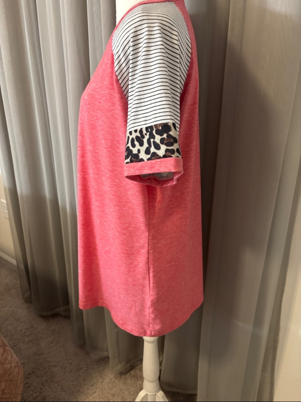 Coral Pink Short-Sleeve Raglan Tee with Striped & Leopard Trim - Picture 5 of 5
